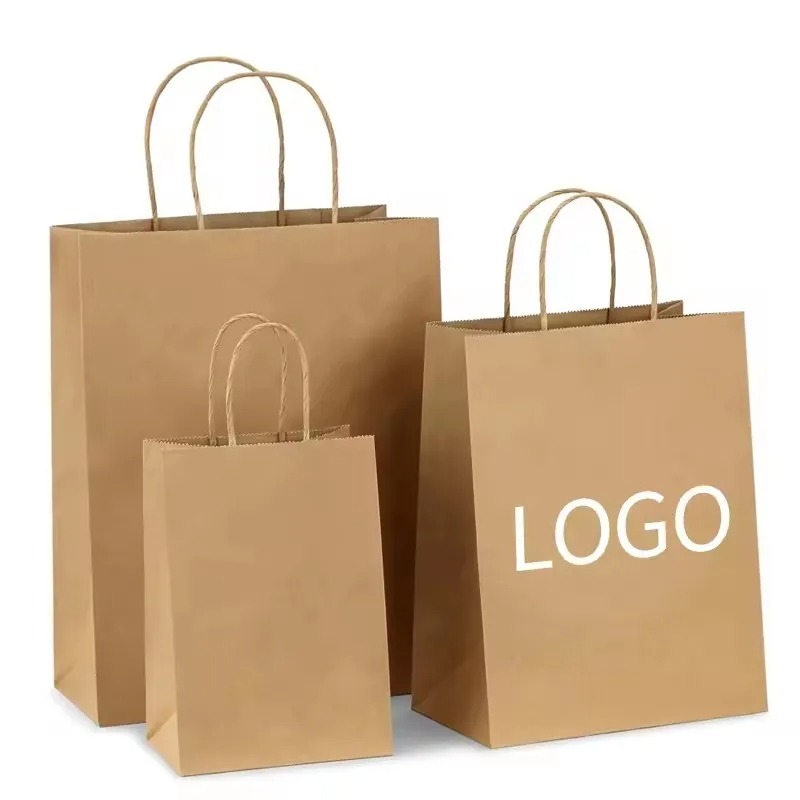 Customized Printing Take Away Food Fashion Gift Shopping White Kraft Paper Bag