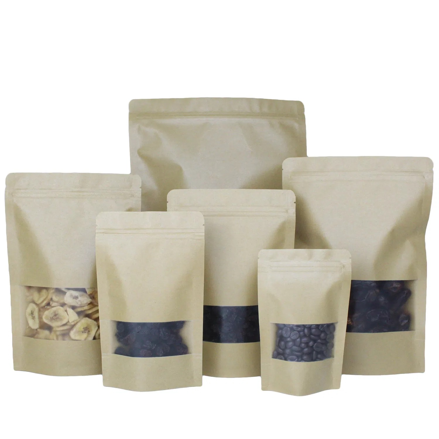 No Printing Kraft Paper Coffee Snack Nuts Food Packaging with Transparent Window Zipper Bag